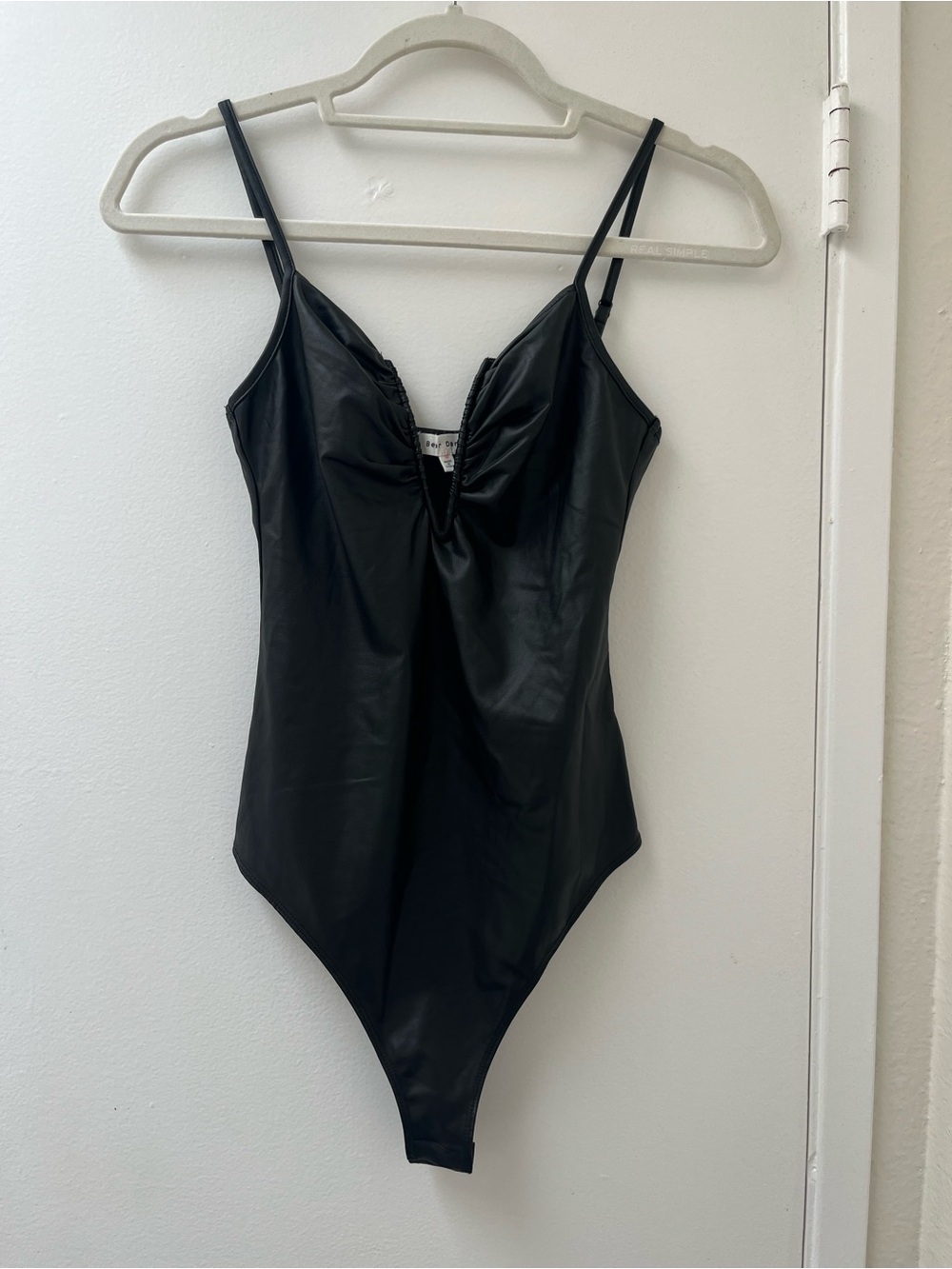 Black Faux-Leather Going out Bodysuit
